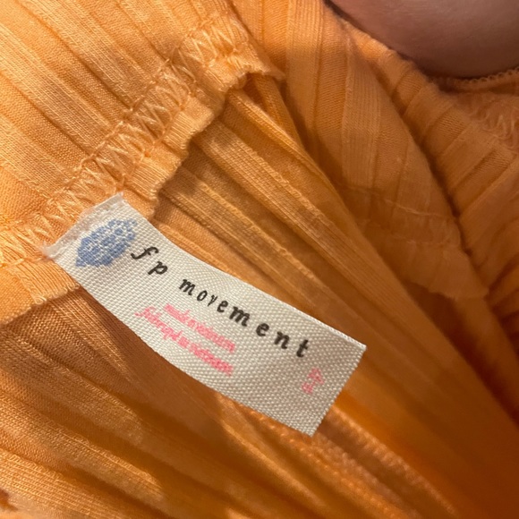 Free People Orange Ribbed Wide Leg Ruffle Waist Pants - Picture 5 of 6